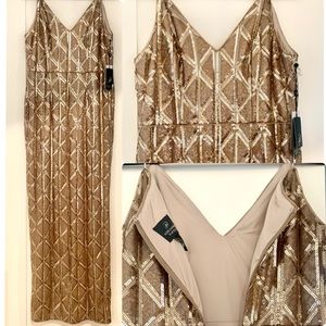 ADRIANNA PAPEL SEQUIN LONG DRESS